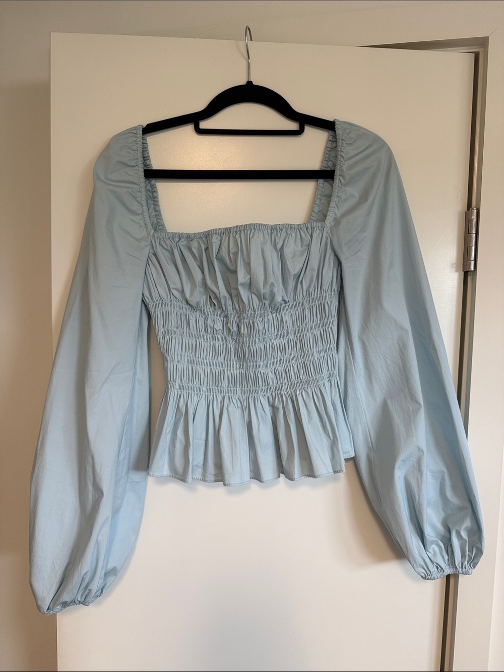 STAUD Jules Smocked Square Neck Top